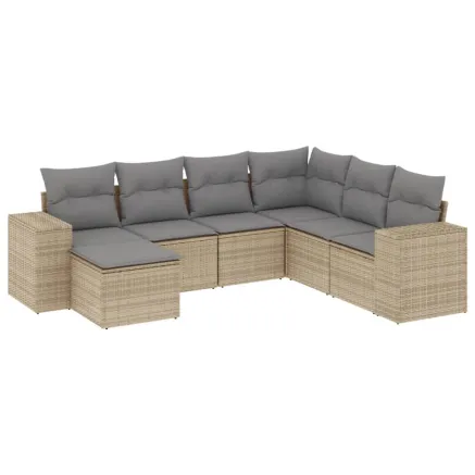 Salon de jardin avec coussins 7 pcs beige résine tressée 2