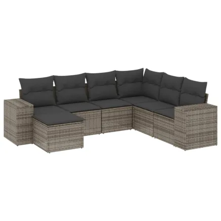 Salon de jardin avec coussins 7 pcs gris résine tressée 2