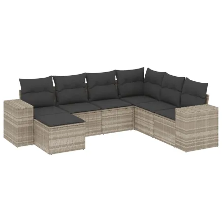 Salon de jardin avec coussins 7 pcs gris clair résine tressée 2