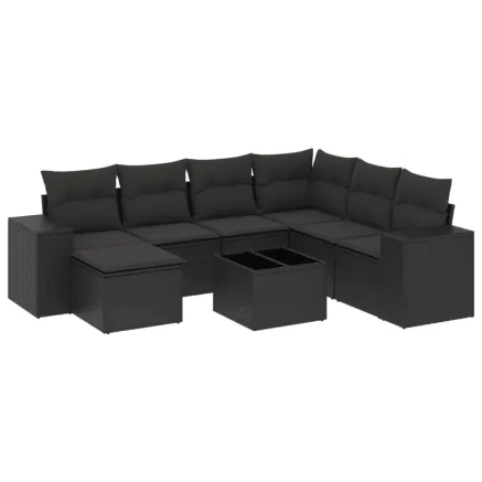 Salon de jardin 8 pcs avec coussins noir résine tressée 2