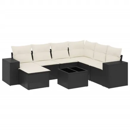 Salon de jardin 8 pcs avec coussins noir résine tressée 2
