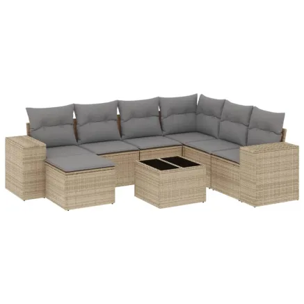 Salon de jardin avec coussins 8 pcs beige résine tressée 2