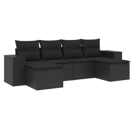 Salon de jardin 6 pcs avec coussins noir résine tressée 2