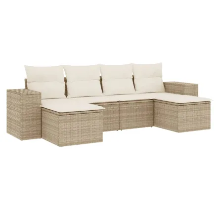 Salon de jardin avec coussins 6 pcs beige résine tressée 2