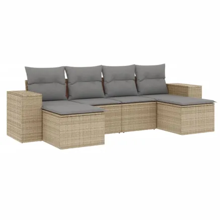 Salon de jardin avec coussins 6 pcs beige résine tressée 2