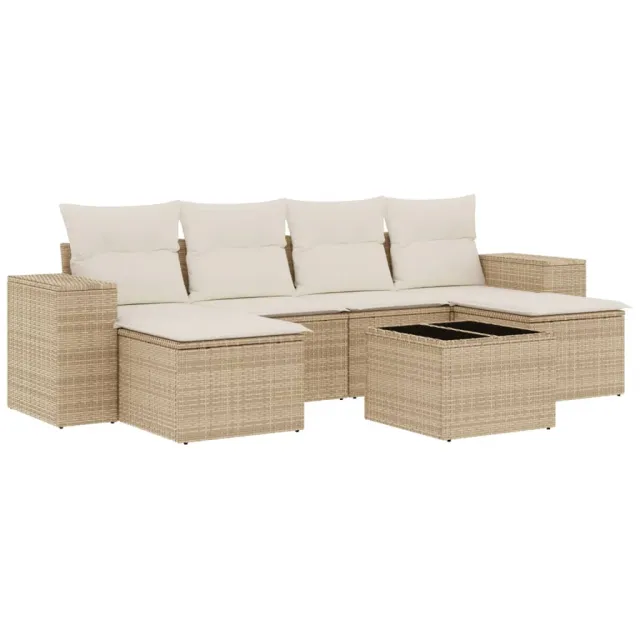 Salon de jardin avec coussins 7 pcs beige résine tressée