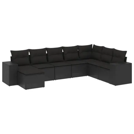 Salon de jardin 8 pcs avec coussins noir résine tressée 2