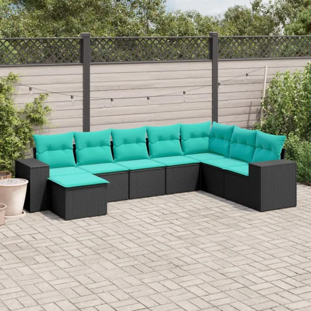 Salon de jardin 8 pcs avec coussins noir résine tressée