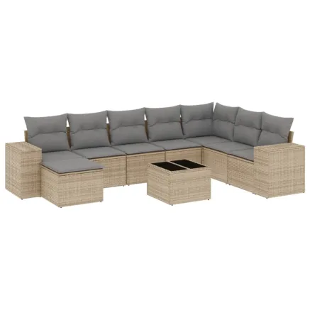Salon de jardin avec coussins 9 pcs beige résine tressée 2
