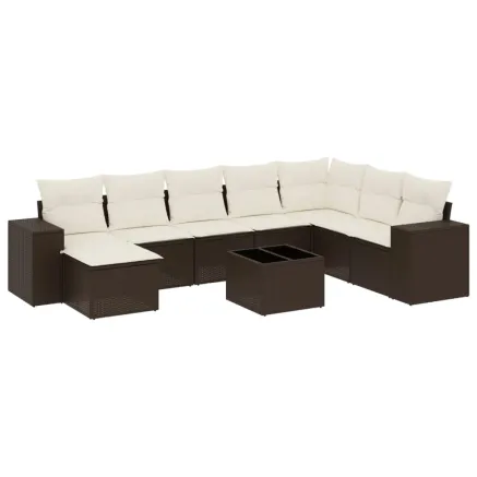 Salon de jardin avec coussins 9 pcs marron résine tressée 2