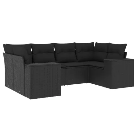 Salon de jardin 6 pcs avec coussins noir résine tressée 2