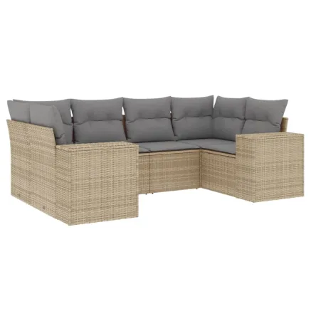 Salon de jardin avec coussins 6 pcs beige résine tressée 2