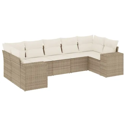 Salon de jardin avec coussins 7 pcs beige résine tressée 2