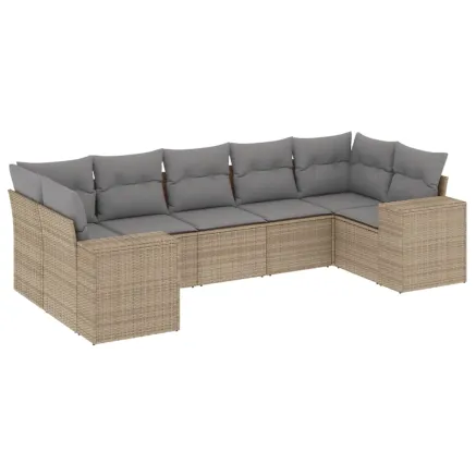 Salon de jardin avec coussins 7 pcs beige résine tressée 2