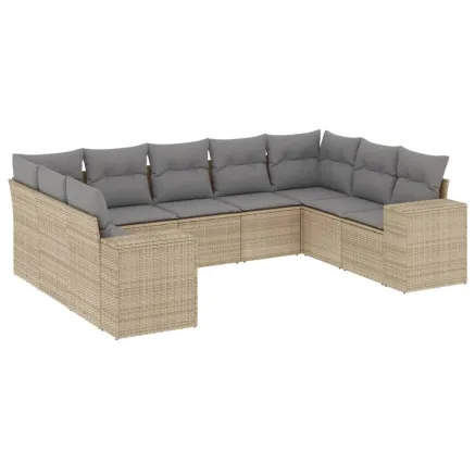 Salon de jardin avec coussins 9 pcs beige résine tressée 2