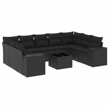 Salon de jardin 10 pcs avec coussins noir résine tressée 2