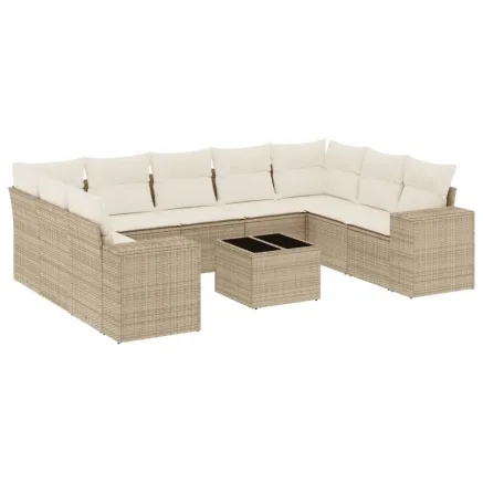 Salon de jardin avec coussins 10 pcs beige résine tressée 2