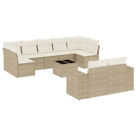 Salon de jardin avec coussins 10 pcs beige résine tressée 2