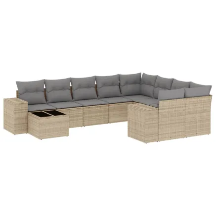 Salon de jardin avec coussins 10 pcs beige résine tressée 2