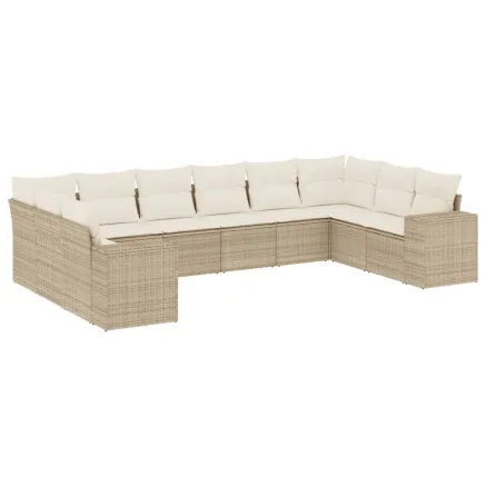 Salon de jardin avec coussins 10 pcs beige résine tressée 2