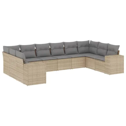 Salon de jardin avec coussins 10 pcs beige résine tressée 2