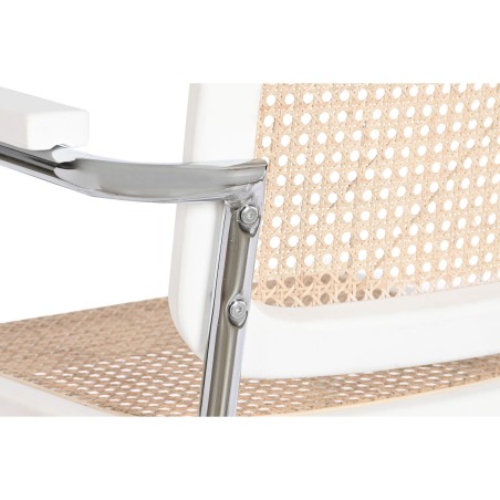 Stoel met armleuning DKD Home Decor Wit Zilverkleurig Natuurlijk Rotan