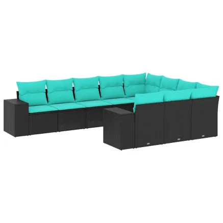 Salon de jardin 10 pcs avec coussins noir résine tressée 2