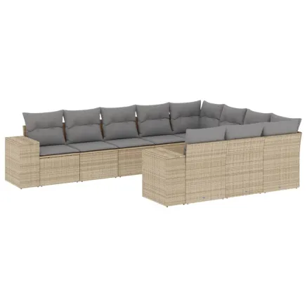 Salon de jardin avec coussins 10 pcs beige résine tressée 2