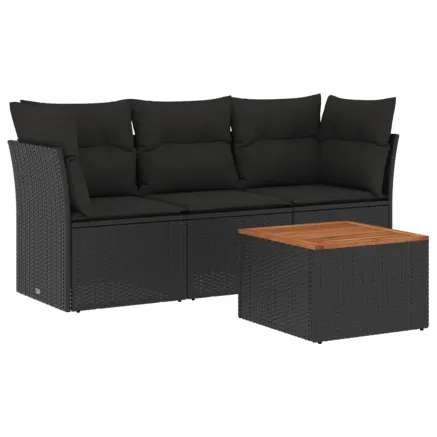 Salon de jardin 4 pcs avec coussins noir résine tressée 2