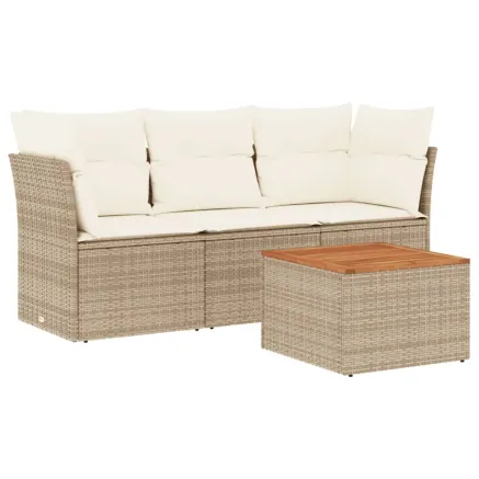 Salon de jardin avec coussins 4 pcs beige résine tressée 2