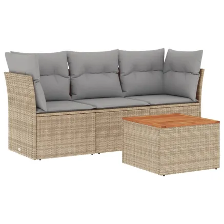 Salon de jardin avec coussins 4 pcs beige résine tressée 2