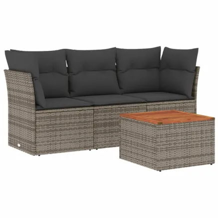 Salon de jardin 4 pcs avec coussins gris résine tressée 2
