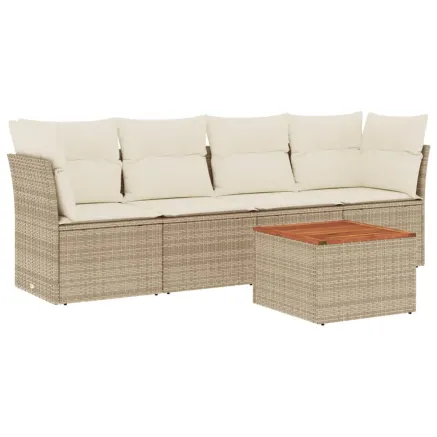 Salon de jardin avec coussins 5 pcs beige résine tressée 2
