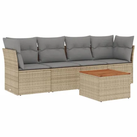 Salon de jardin avec coussins 5 pcs beige résine tressée 2