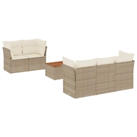 Salon de jardin avec coussins 6 pcs beige résine tressée 2