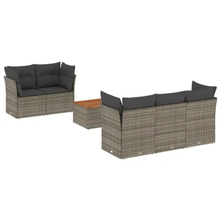 Salon de jardin 6 pcs avec coussins gris résine tressée 2