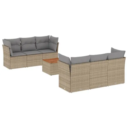 Salon de jardin avec coussins 7 pcs beige résine tressée 2