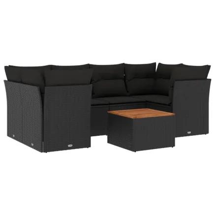 Salon de jardin 7 pcs avec coussins noir résine tressée 2
