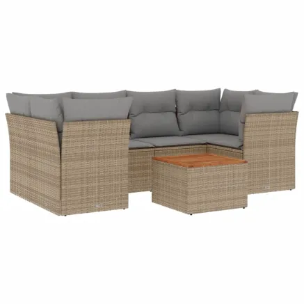 Salon de jardin avec coussins 7 pcs beige résine tressée 2