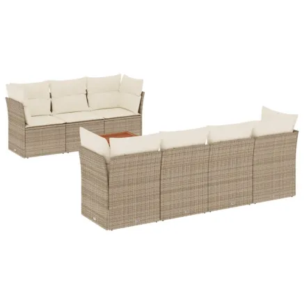 Salon de jardin avec coussins 8 pcs beige résine tressée 2