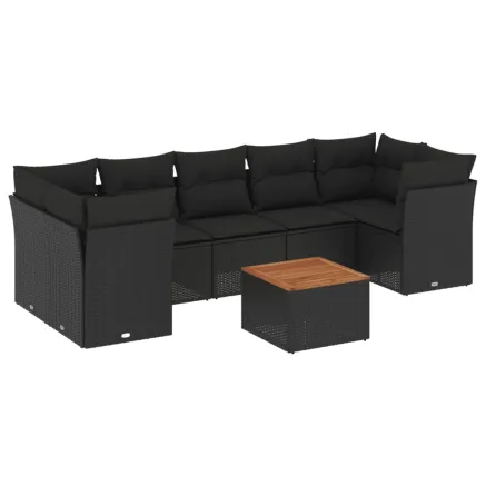 Salon de jardin 8 pcs avec coussins noir résine tressée 2