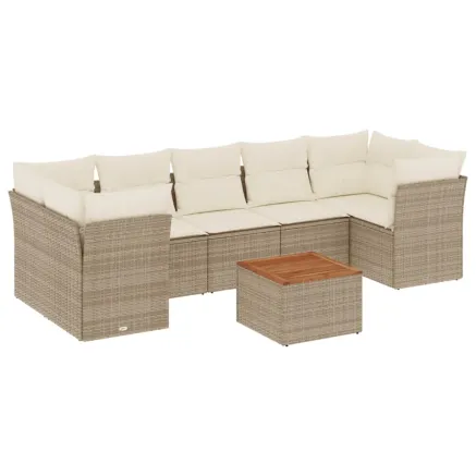 Salon de jardin avec coussins 8 pcs beige résine tressée 2
