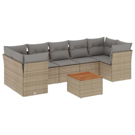 Salon de jardin avec coussins 8 pcs beige résine tressée 2