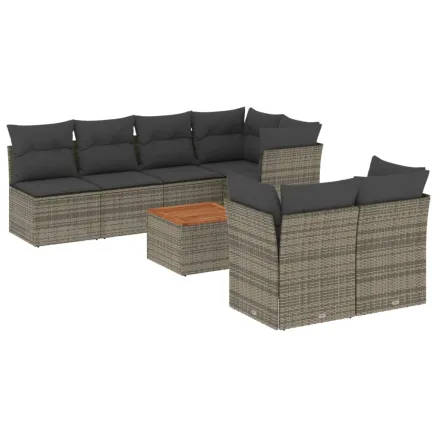 Salon de jardin 8 pcs avec coussins gris résine tressée 2