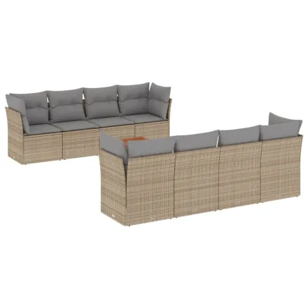 Salon de jardin avec coussins 9 pcs beige résine tressée 2