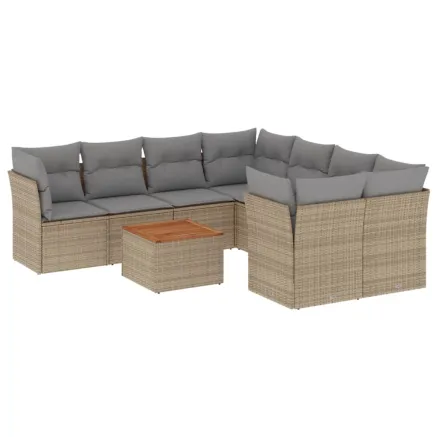 Salon de jardin avec coussins 9 pcs beige résine tressée 2