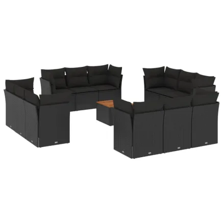 Salon de jardin avec coussins 13 pcs noir résine tressée 2