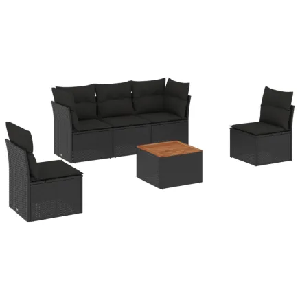 Salon de jardin 6 pcs avec coussins noir résine tressée 2