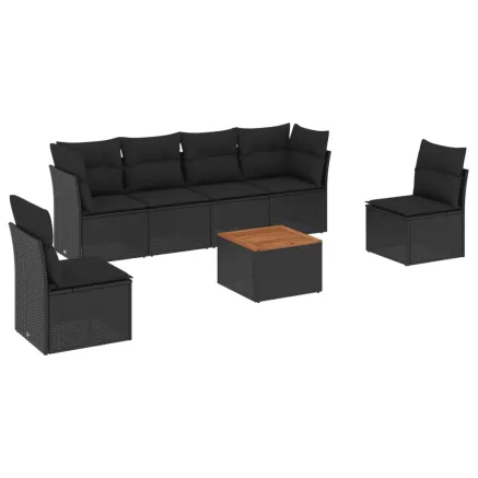 Salon de jardin 7 pcs avec coussins noir résine tressée 2