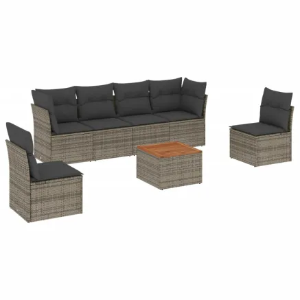 Salon de jardin avec coussins 7 pcs gris résine tressée 2